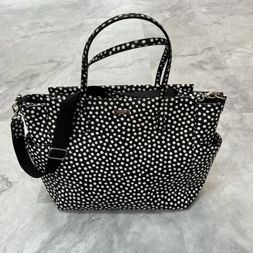 Kate Spade Baby Diaper Bag Black Polka Dot Kaylie Changing Pad Shoulder Strap - Picture 1 of 16